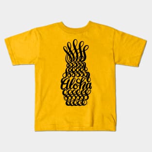 Aloha Pineapple Graphic Hand Lettered Illustration Kids T-Shirt